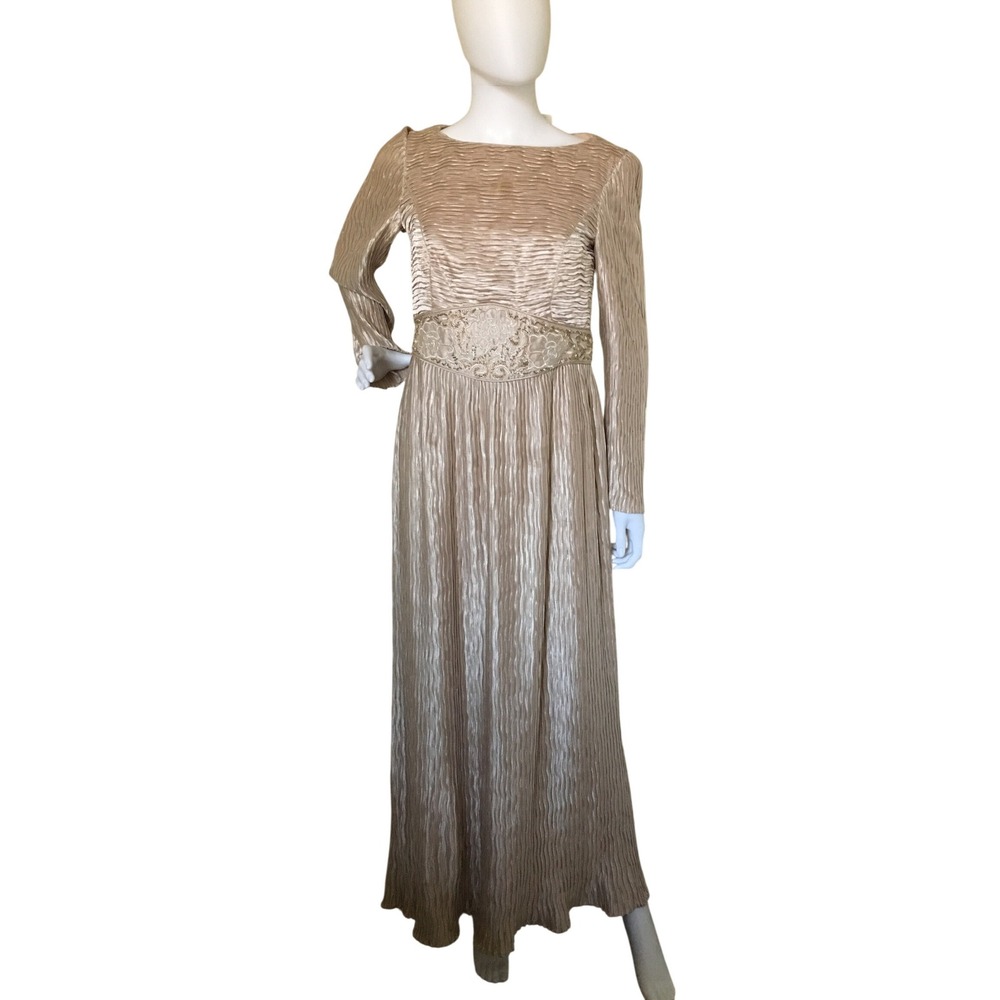 Vintage Cattiva NY Champagne Pleated Beaded Evening Gown MOther of the Bride